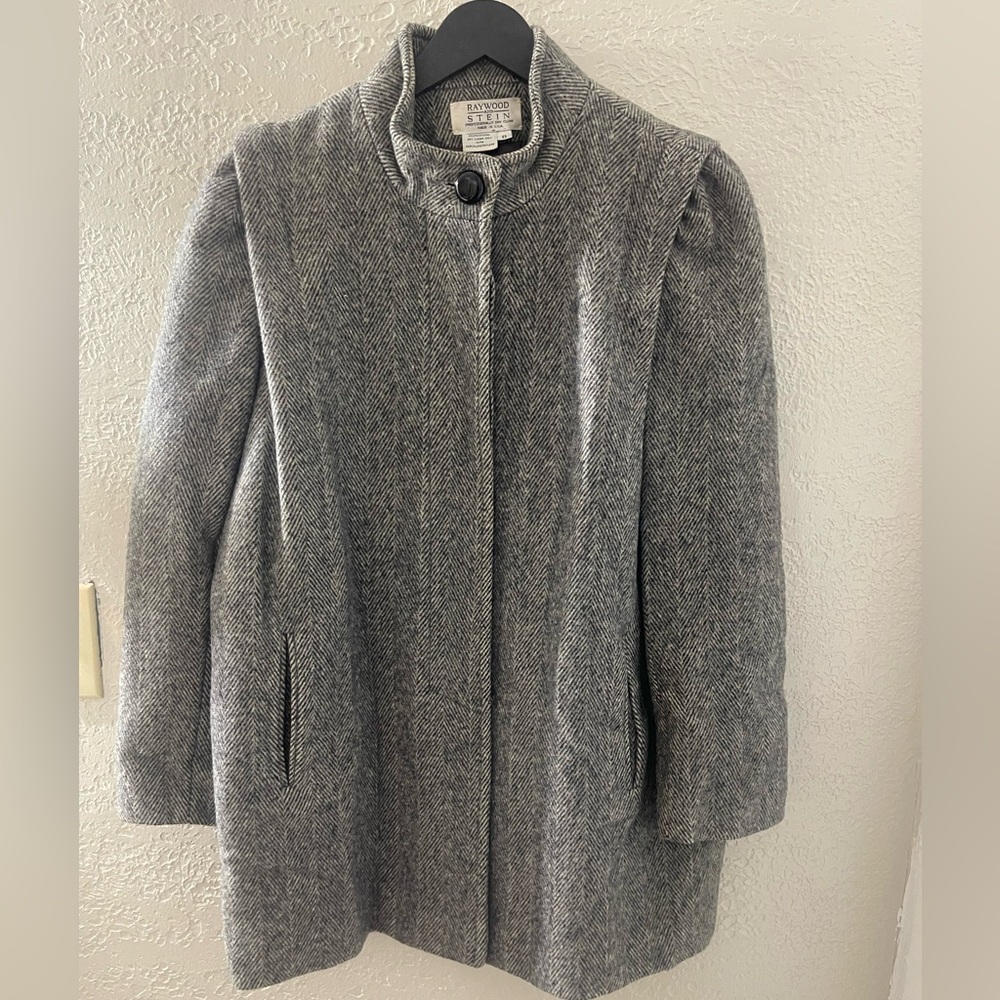 VTG Raywood‎ and Stein Women's Stylish Black/Creme Wool Herring Pea Coat Size 8